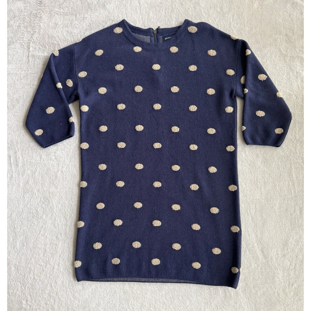 Princess Highway Blue Beige Polka Dot Crew Neck 3/4 Sleeve Zip Sweater Dress 12
